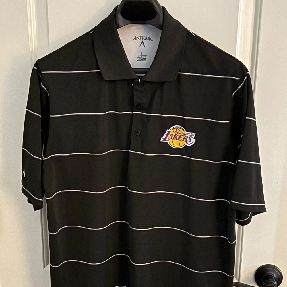 Antigua L Los Angeles Lakers Black SS Desert Dry Polo NWT